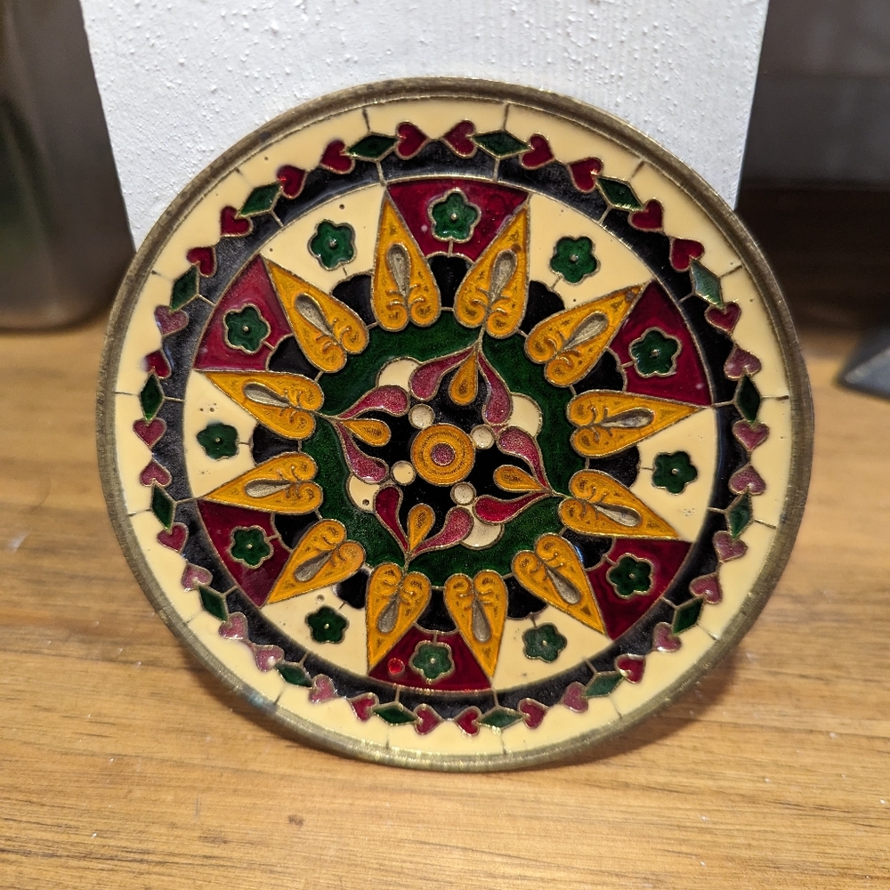 Vintage Hand Made Byzantine Mosaic Enamel on Solid Brass Wall Decor 4" READ